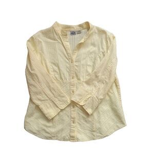 Shaver Lake Yellow Lightweight Textured Button Down 3/4 Sleeve Blouse Size Large